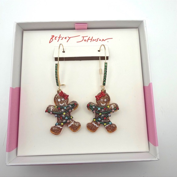 Betsey Johnson Jewelry - NEW Betsey Johnson Christmas Gingerbread Dangle Earrings Crystal Santa Holiday